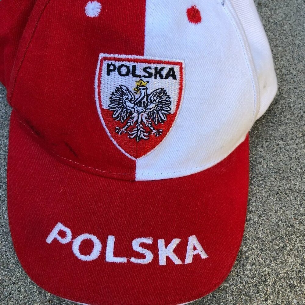 Vintage 90s POLSKA Poland Flag Hat Men's Red White Adjustable Baseball Cap - Picture 3 of 7